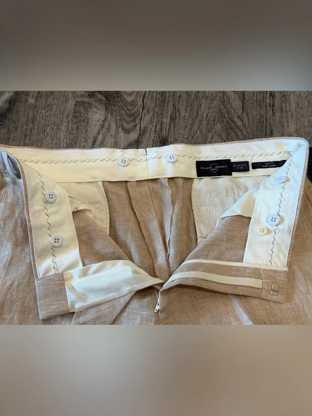 Black Brown 1826 Men’s 100% Linen Pants Tan Slim Fit 38x32 NWT